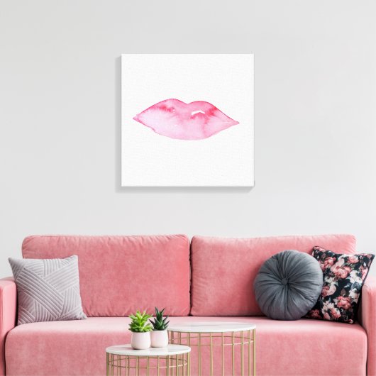 Aquarellfarbene Rosa Lippen Make-up Leinwanddruck (Insitu (Wohnzimmer))