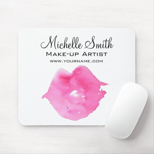 Aquarellfarbene Rosa Lippen Make-up Mousepad (Mit Mouse)