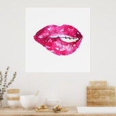 Aquarellfarbene Rosa Lippen Make-up-Poster Poster (Küche)