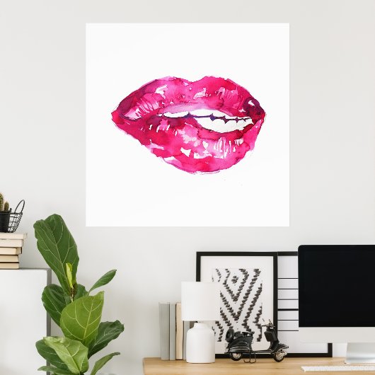 Aquarellfarbene Rosa Lippen Make-up-Poster Poster (Heimbüro)