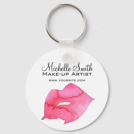 Aquarellfarbene Rosa Lippen Make-up Schlüsselanhänger (Vorderseite)