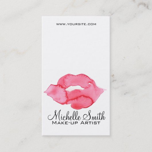 Aquarellfarbene Rosa Lippen Make-up Visitenkarte (Vorderseite)