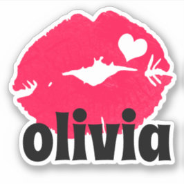 Aquarellfarbene rosa Lippen mit Aufkleber für Herz