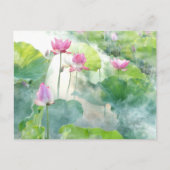 Aquarellfarbene Rosa Lotus-Blume mit Blätter Postkarte (Vorderseite)