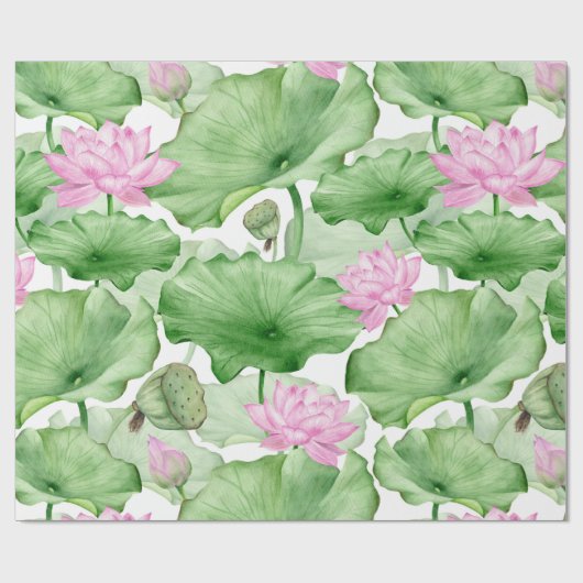 Aquarellfarbene Rosa Lotus-Blume mit großen Blätte Geschenkpapier (Flach)