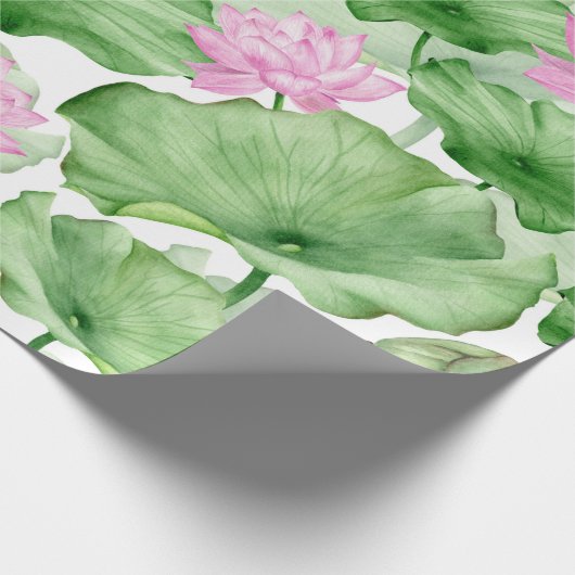 Aquarellfarbene Rosa Lotus-Blume mit großen Blätte Geschenkpapier (Ecke)