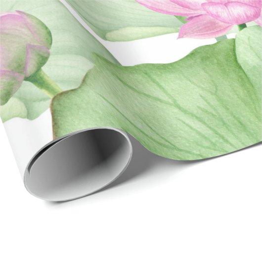 Aquarellfarbene Rosa Lotus-Blume mit großen Blätte Geschenkpapier (Rolleneckpunkt)