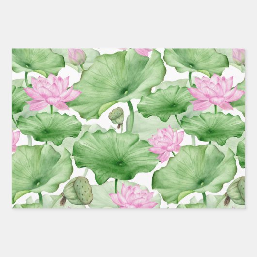 Aquarellfarbene Rosa Lotus-Blume mit großen Blätte Geschenkpapier Set (Vorderseite 3)
