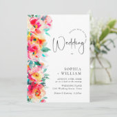 Aquarellfarbene, rosa Orangefarbene Blume Hochzeit Einladung (Stehend Vorderseite)