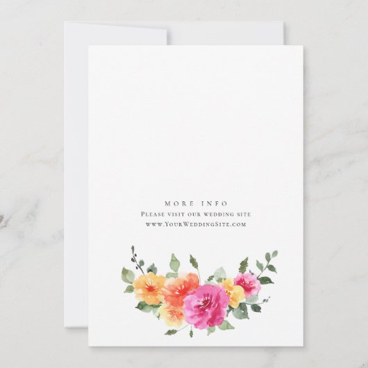Aquarellfarbene, rosa Orangefarbene Blume Hochzeit Einladung (Rückseite)
