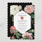 Aquarellfarbene Rosa-Peonies-Blume Hochzeiten Schw Einladung (Vorne/Hinten)