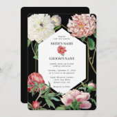 Aquarellfarbene Rosa-Peonies-Blume Hochzeiten Schw Einladung (Vorne/Hinten)