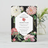 Aquarellfarbene Rosa-Peonies-Blume Hochzeiten Schw Einladung (Stehend Vorderseite)