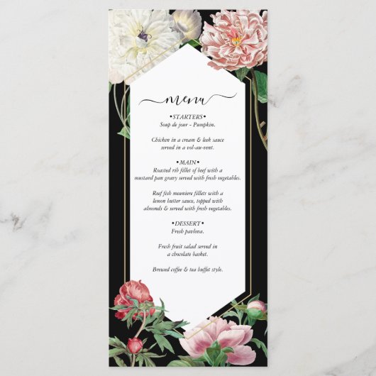 Aquarellfarbene Rosa-Peonies-Blume Hochzeiten Schw Menükarte (Vorderseite)