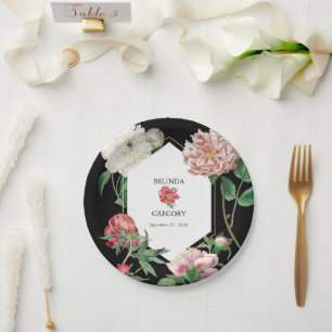 Aquarellfarbene Rosa-Peonies-Blume Hochzeiten Schw Pappteller