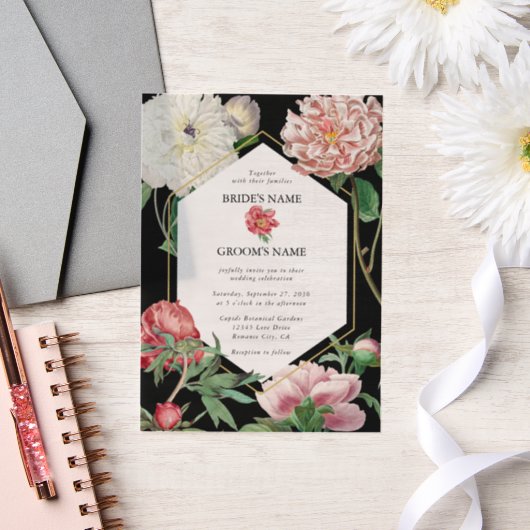 Aquarellfarbene Rosa-Peonies-Blume Hochzeiten Schw Pergament Einladungen (Hochzeit)