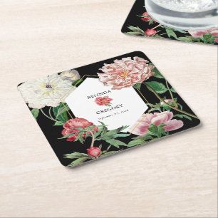 Aquarellfarbene Rosa-Peonies-Blume Hochzeiten Schw Rechteckiger Pappuntersetzer