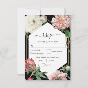 Aquarellfarbene Rosa-Peonies-Blume Hochzeiten Schw RSVP Karte