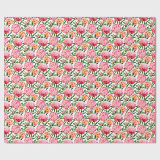 Aquarellfarbene rosa Peonies Blumenmuster Chic Cus Geschenkpapier (Flach)