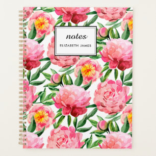 Aquarellfarbene rosa Peonies Blumenmuster Chic Cus Planer