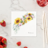 Aquarellfarbene Rosa Peonings & Sonnenblumen Braut Serviette (Beispiel)