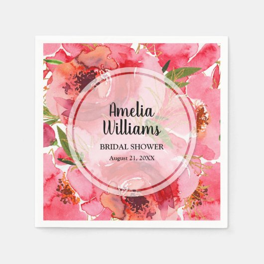 Aquarellfarbene Rosa Peonys Serviette (Vorderseite)