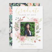 Aquarellfarbene Rosa Rose Gold Foto Abschluss Ankündigung (Vorne/Hinten)