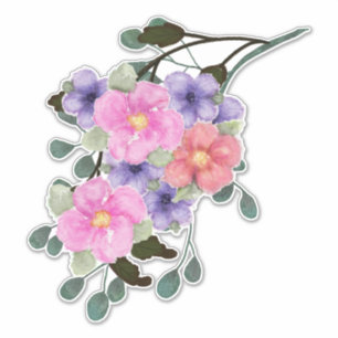 Aquarellfarbene, rosa und violette Blumen Aufkleber
