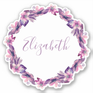 Aquarellfarbene Rosa und violette Blumen. Botanisc Aufkleber