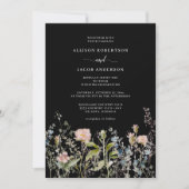 Aquarellfarbene Rosa Wildblume Bläserschwarze Hoch Einladung (Vorderseite)