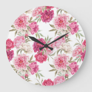 Aquarellfarbene Rosa Zitronen: Blumengeschmack Große Wanduhr