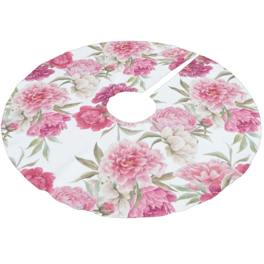 Aquarellfarbene Rosa Zitronen: Blumengeschmack Polyester Weihnachtsbaumdecke (Schrägansicht)