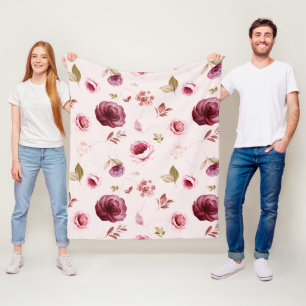 Aquarellfarbene Rose 30 Fleecedecke