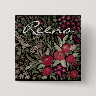 Aquarellfarbene Rose auf schwarzem Hintergrund, Aq Button