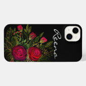 Aquarellfarbene Rose auf schwarzem Hintergrund, Aq iPhone Hülle (Rückseite (Horizontal))