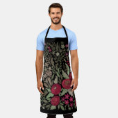 Aquarellfarbene Rose auf schwarzem Hintergrund, Aq Schürze (Getragen)