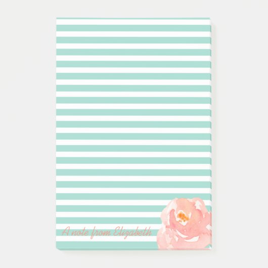 Aquarellfarbene Rose auf Streifen Personalisiert Post-it Klebezettel (Vorderseite)