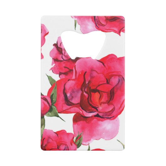 Aquarellfarbene Rose auf Weiß Kreditkartenflaschenöffner (Vorderseite)