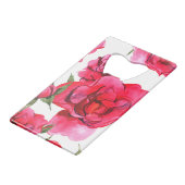 Aquarellfarbene Rose auf Weiß Kreditkartenflaschenöffner (Rückseite Schrägansicht)