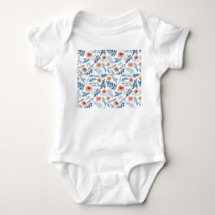 Aquarellfarbene Rose: Blaue Blätter Nahtlos Baby Strampler