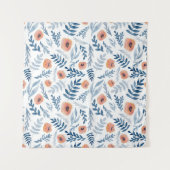 Aquarellfarbene Rose: Blaue Blätter Nahtlos Wandteppich (Vorderseite (Horizontal))