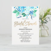 Aquarellfarbene Rose Blaues grünes Brautparty Einladung (Stehend Vorderseite)