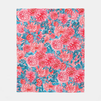 Aquarellfarbene Rose Blumenband Fleecedecke