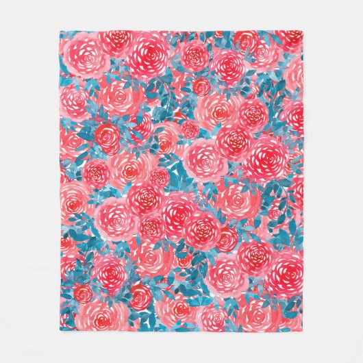Aquarellfarbene Rose Blumenband Fleecedecke (Vorderseite)