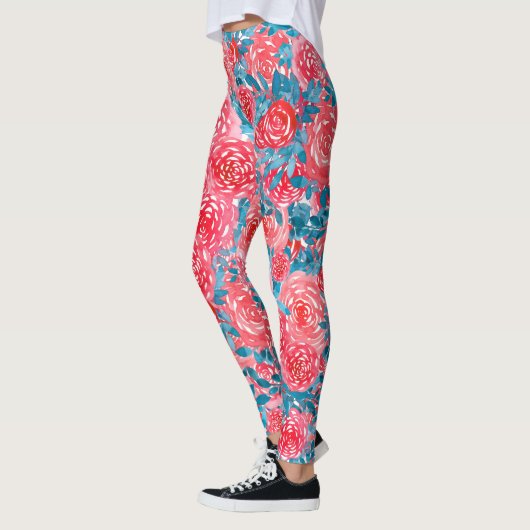 Aquarellfarbene Rose Blumenband Leggings (Links)