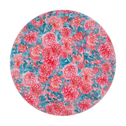 Aquarellfarbene Rose Blumenband Schneidebrett (Vorderseite)