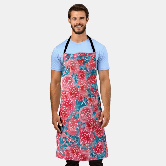 Aquarellfarbene Rose Blumenband Schürze (Getragen)