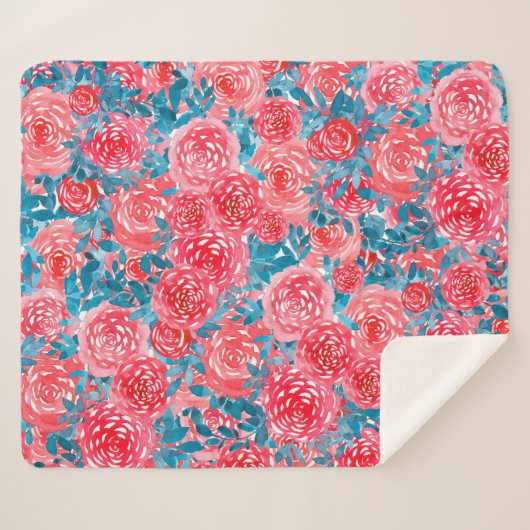 Aquarellfarbene Rose Blumenband Sherpadecke (Vorderseite (Horizontal))