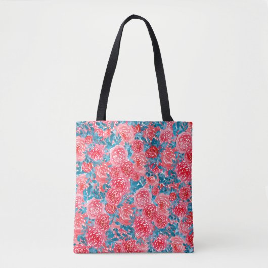Aquarellfarbene Rose Blumenband Tasche (Vorderseite)