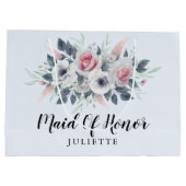 Aquarellfarbene Rose Blumenblauer Trauzeugin Große Geschenktüte (Rückseite)